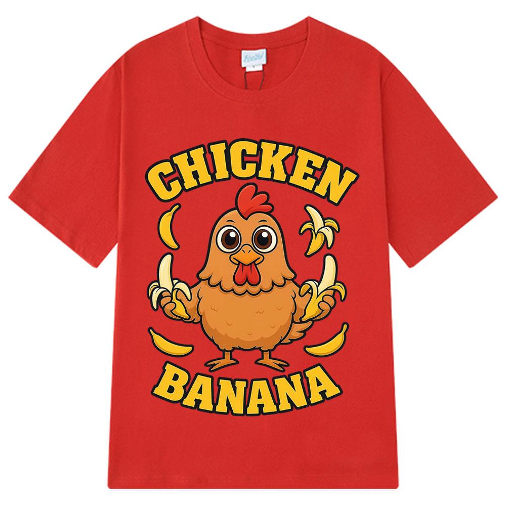 2025 Summer Chicken Banana TShirt Cute and Funny Animal Mashup Meme Tee Cotton Harajuku Unisex Loose Leisure Tshirts Y2k