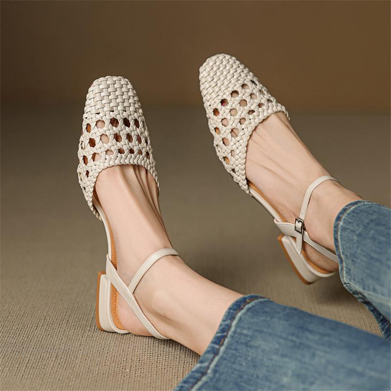 Fashion New Summer Sandals Women Shoes Square Toe Sandals for Women Fashion Hollow Out Handmade Sandals Shoes Low Heel Casual Shoes