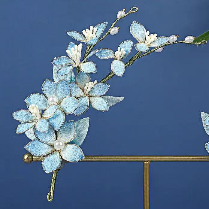 Original New Style Blue Hanfu Headdress: Ancient Classical Flower Hairpin Accessories