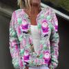 Women's Fashion Christmas Printed Long Sleeve Knitted Cardigan Button Down Jacket
