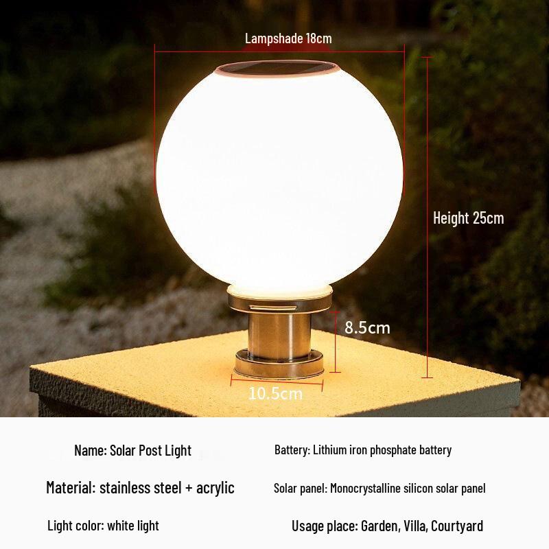 

Solar Waterproof Garden Pillar Light - Super Bright Round Ball for Villa Courtyard Entrance