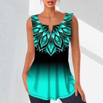 Women's Fashion V Neck Shirts Casual Tops T-shirt Ladies 3D Leaf Pattern Print Vest Plus Size Sleeveless Blouse Tank Tops