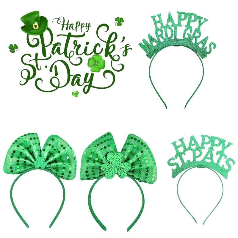 St. Patricks Day Hair Band Bow Tie Shamrock Green Irish Headband Girl Party Gift