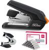 Deli Lightweight TPR Top 1500 Staples and Staple Stapler, 80% Labor-Saving, 3-Year Manufacturer's Warranty, 50-Sheet Capacity, Lever, Non-Slip