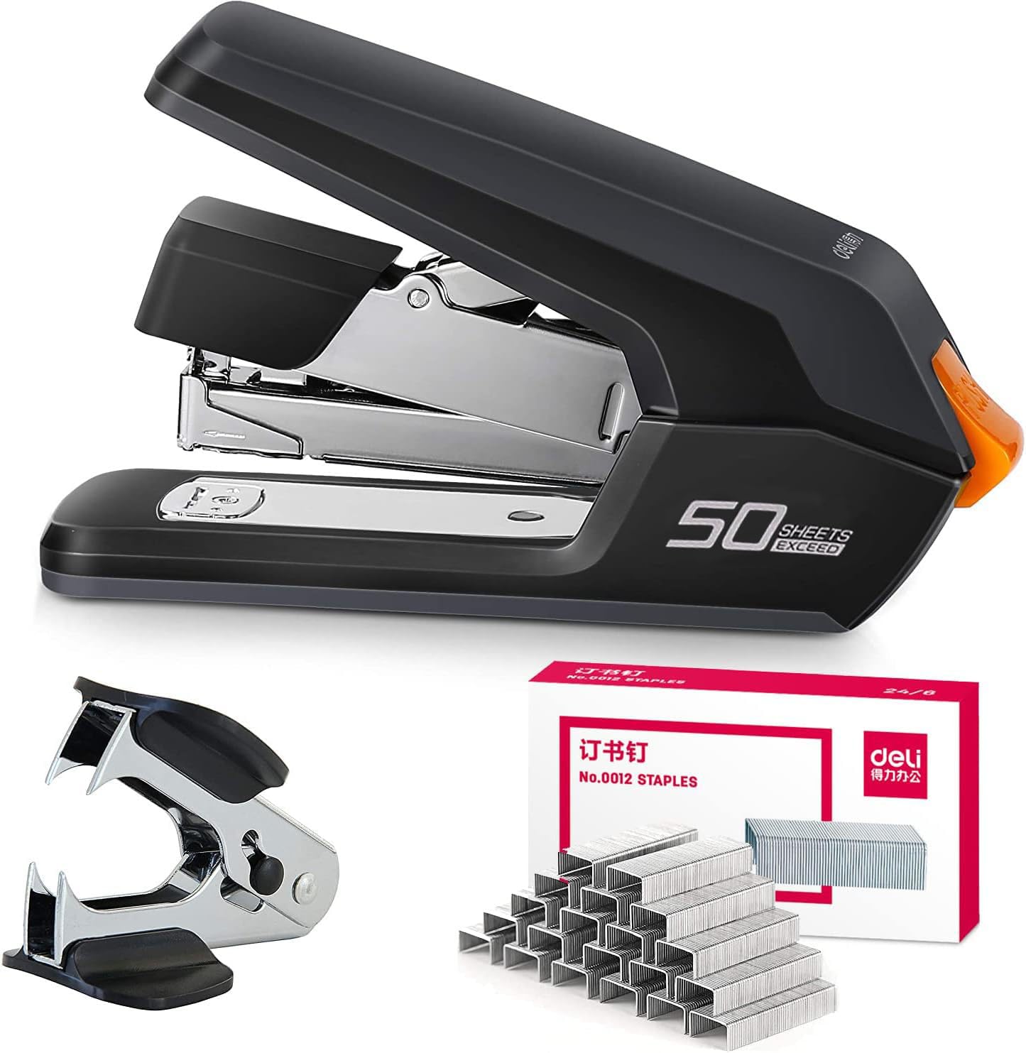 

Deli Lightweight TPR Top 1500 Staples and Staple Stapler, 80% Labor-Saving, 3-Year Manufacturer s Warranty, 50-Sheet Capacity, Lever, Non-Slip чёрный