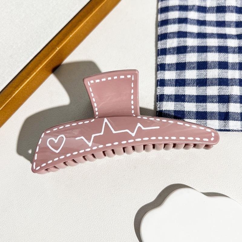High-end Cream-colored Hair Clips Women's Heart Graffiti Wavy Gripper Elegant Updo Shark Gripper