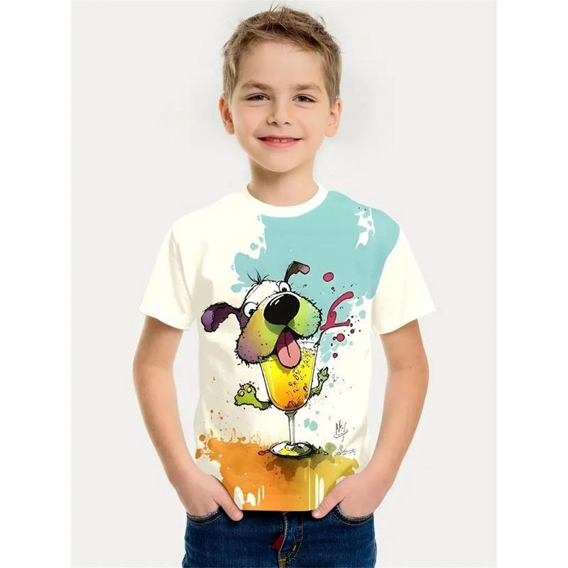 Letní dětské chlapecké oblečení Tričko s 3D potiskem kočky Tričko s krátkým rukávem Dětské oblečení Módní tričko pro chlapce Top Tričko