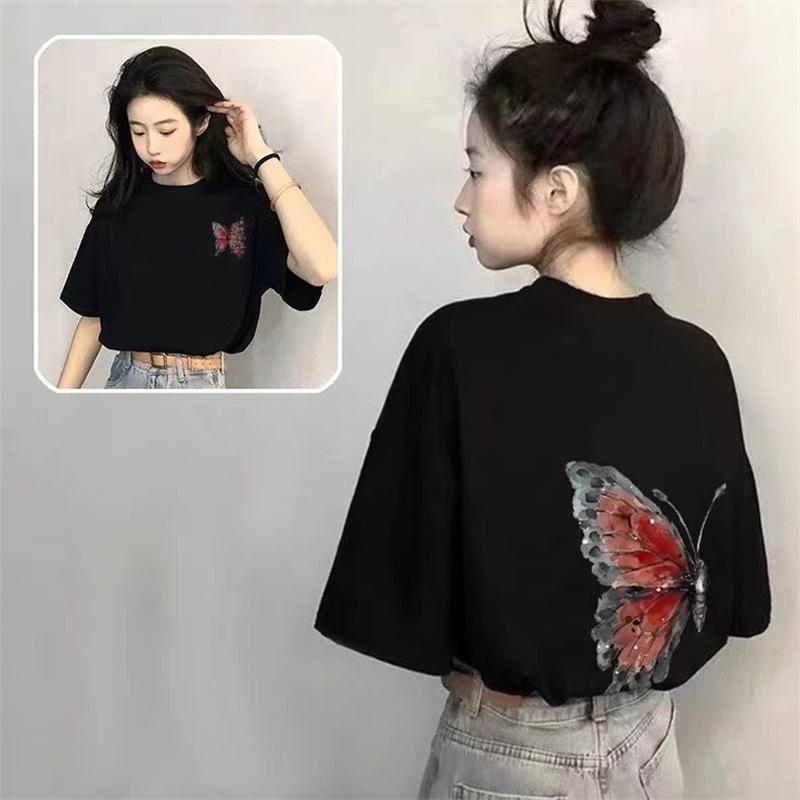 Women Rose Print T-Shirt Casual Short Sleeve Tee