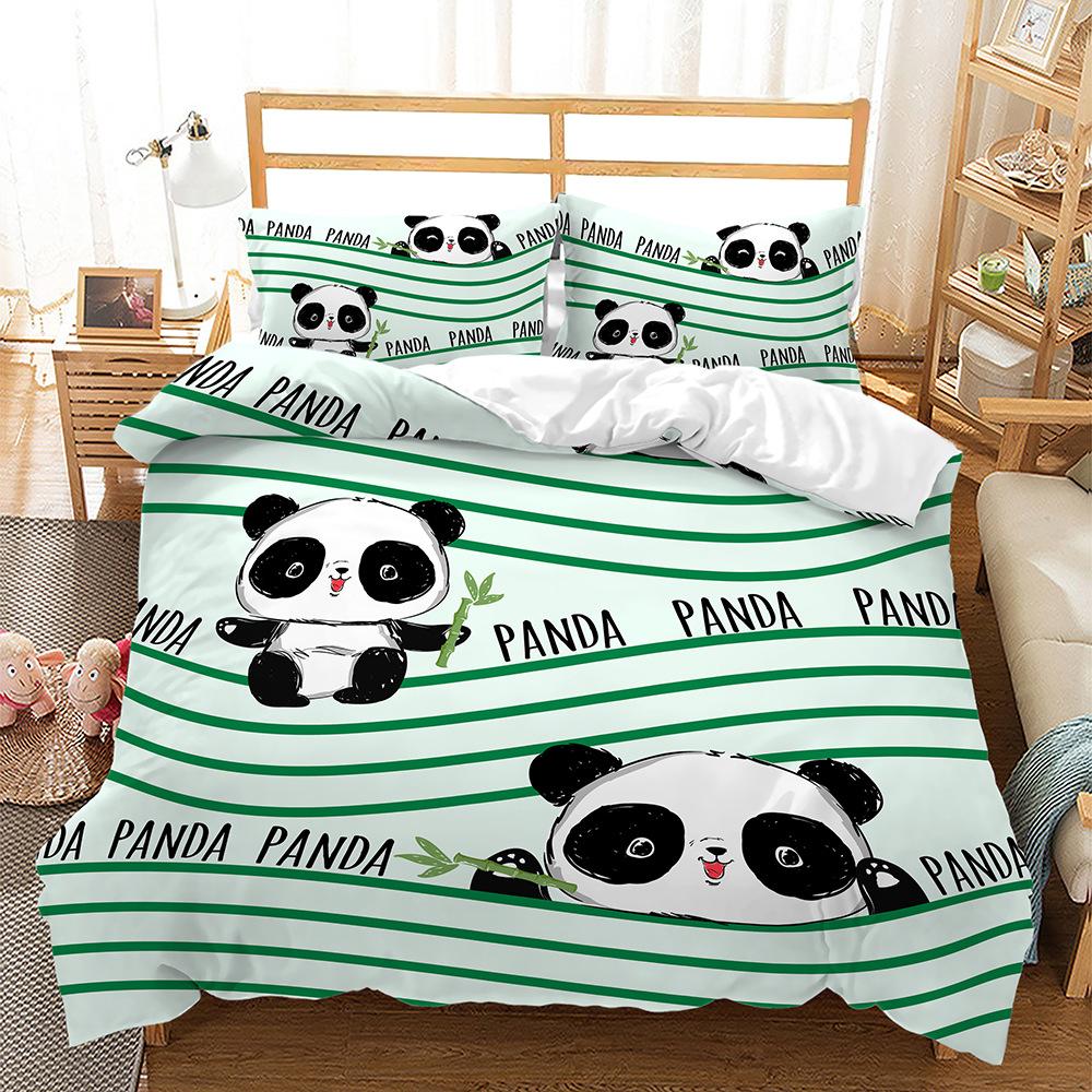 Panda Animal Bamboo Bed Three-Piece Quilt Cover 3D Digital Printing Kit Four-Piece Set