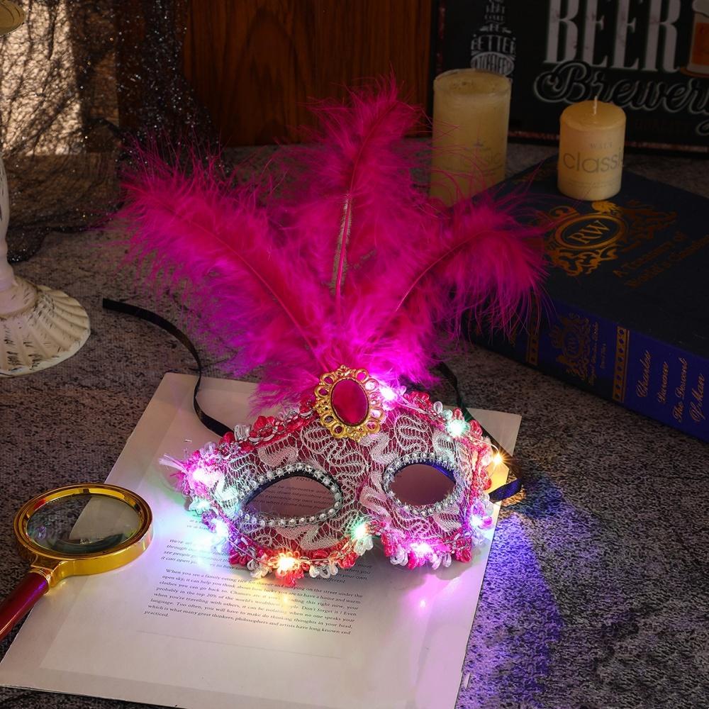 1Pcs Venetian Venice Glowing Feather Led Masks Woman Fancy Dance Party Eye Mask Carnival Halloween Masquerade Cosplay Costume