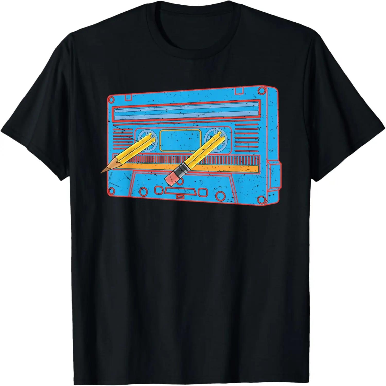 Cassette Tape Vintage Pencil 70s 80s 90s Classic Music T-Shirt S