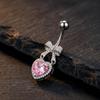 Stainless Steel Hypoallergenic Navel Belly Button Rings Cute CZ Heart Bow Decor Body Jewelry for Summer Beach Wear