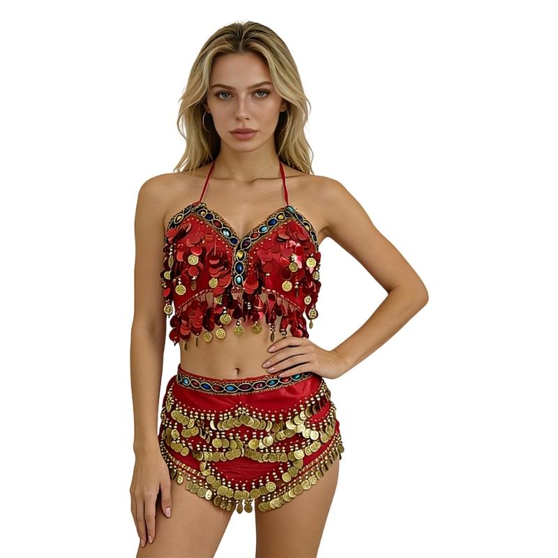 Belly Dance Costume Hip Scarf And Glittering Sequins Skirt Wrap Photography Studio Dance Wear For Nightclub Performances