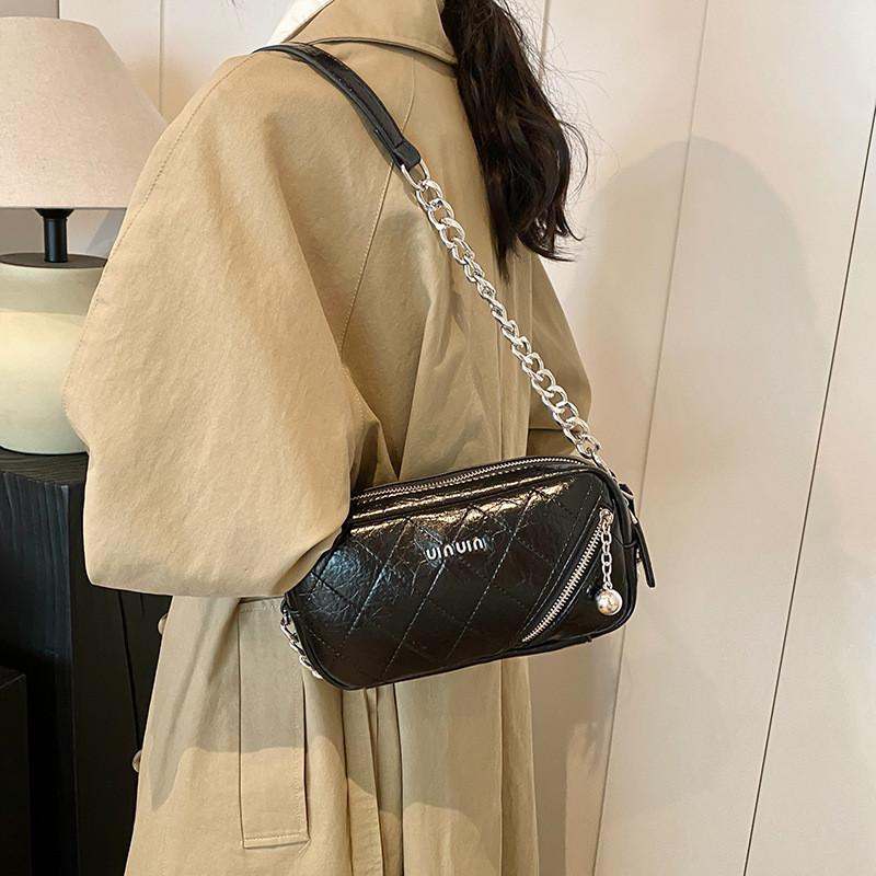 Ielgy Autumn Winter All-Match Retro Diamond Chain Shoulder Crossbody Small Square Bag