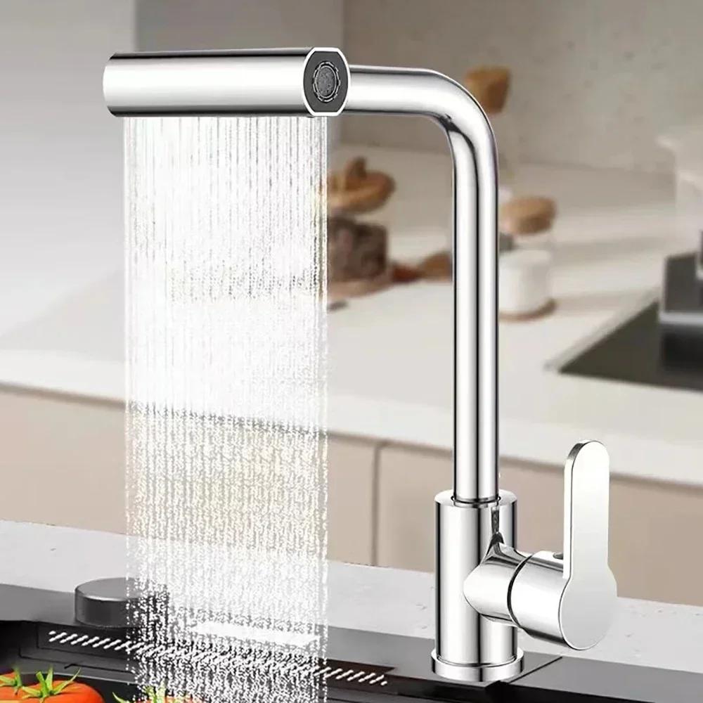 Cold and Faucet Household Kitchen Sink Faucet Waterfall Single Hole Tap Universal 360° Rotation Faucet