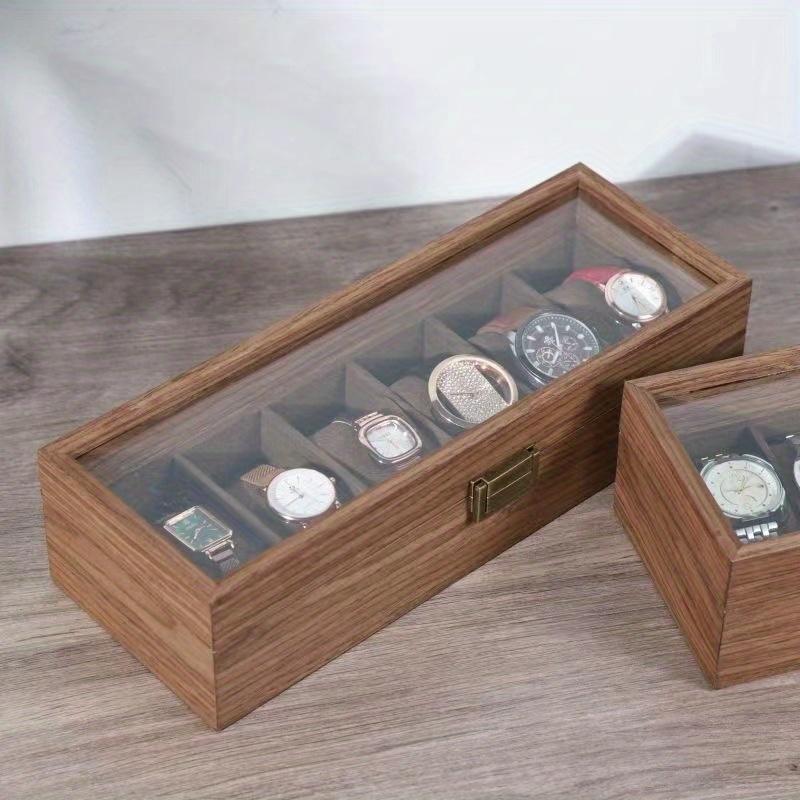 1pc Walnut Wooden Watch Box, European Wrist Watch Storage Box, Dustproof Watch Organizer Display Case, With Transparent Lid