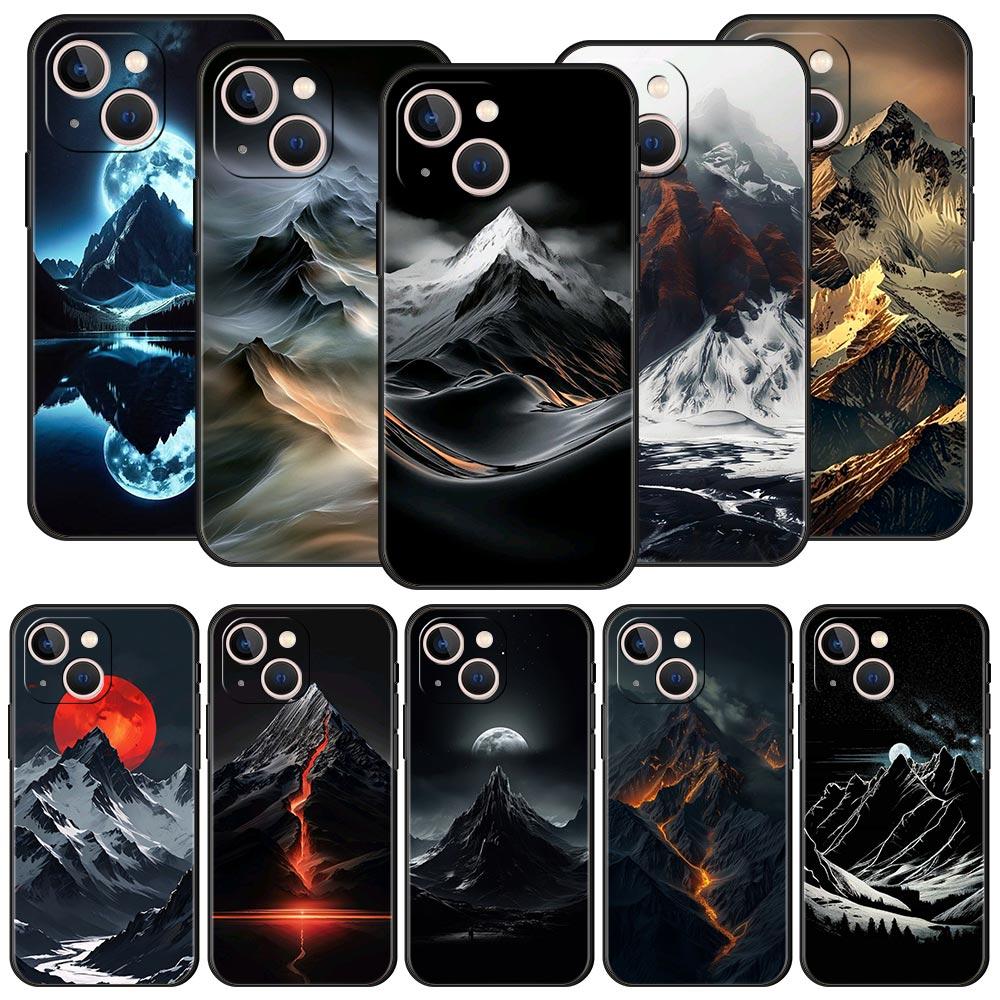 Black Mountain Peak Phone Case Cover for iPhone 17 16 15 14 13 12 11 Pro Max 17 Air Plus Shockproof Soft TPU Shell Fundas Capas