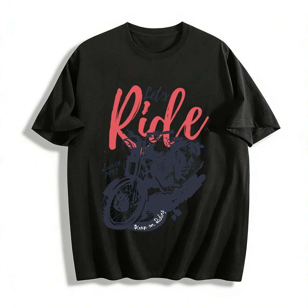 Vintage Motorcycle Let s Ride Graphic Tee Biker Casual Top Since 1991 Pure cotton T-shirt XXS