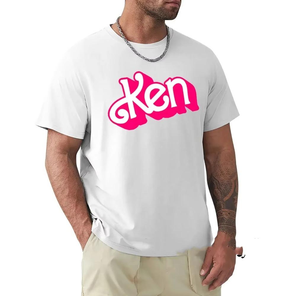 Men Summer Fashion Cotton T-Shirt Pink Ken Letter Print Tops Tees Male Casual O-Neck Clothing Short Sleeve Harajuku Streetwear