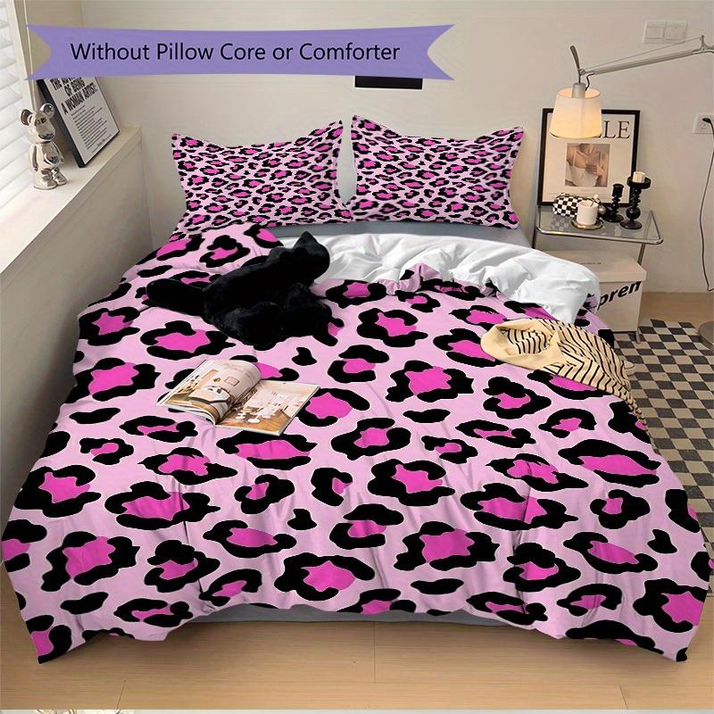 3Pcs Pink Leopard Print Printed Bedding Set, Breathable And Soft,(Includes 1 Duvet Cover And 2 Pillowcases, Quilt Not Included) yy250815155