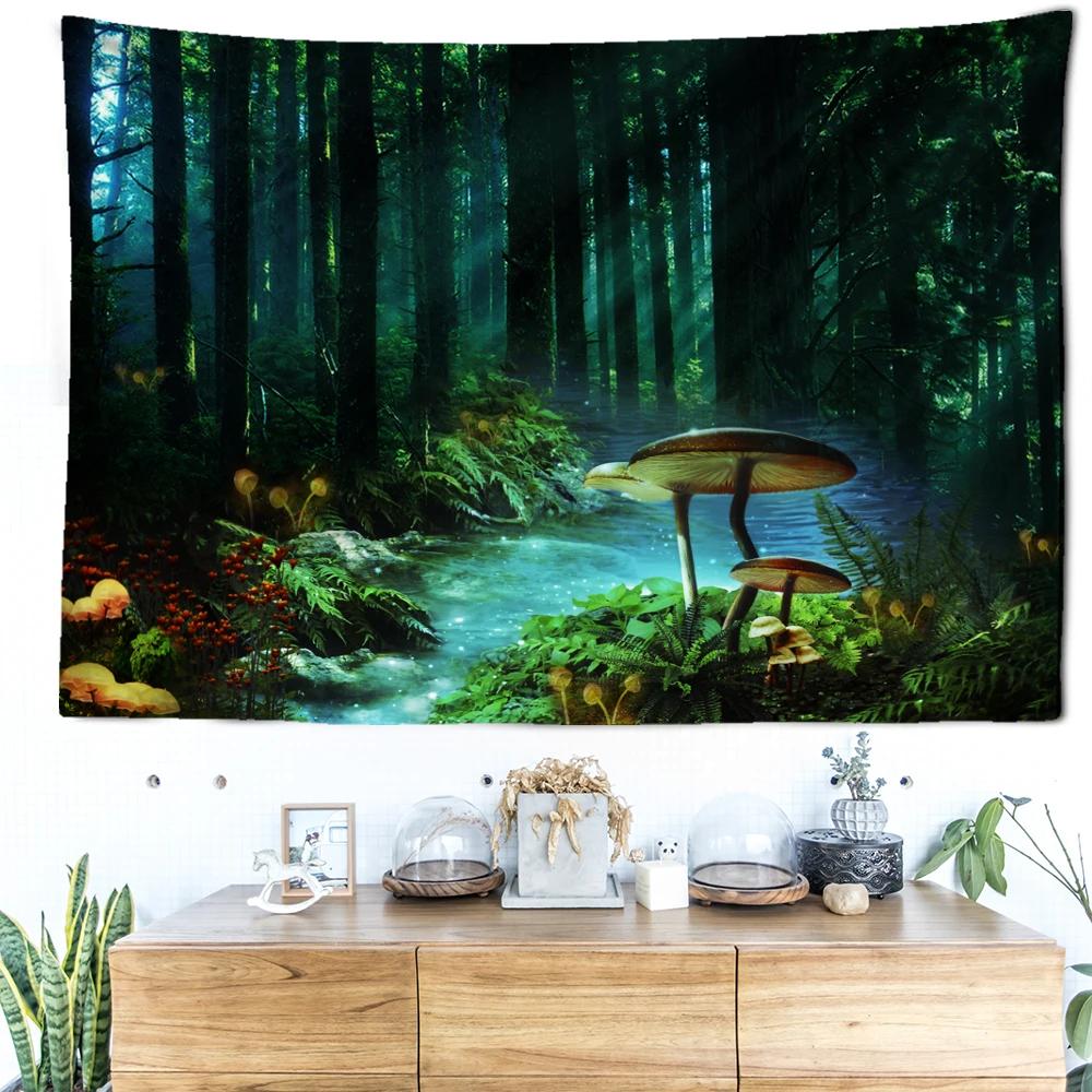 Mistig Paddenstoelenbos Wandkleed Muurdecoratie Fantasie Kunst Abstract Mysterieus Boheems Woonkamer Huisdecoratie
