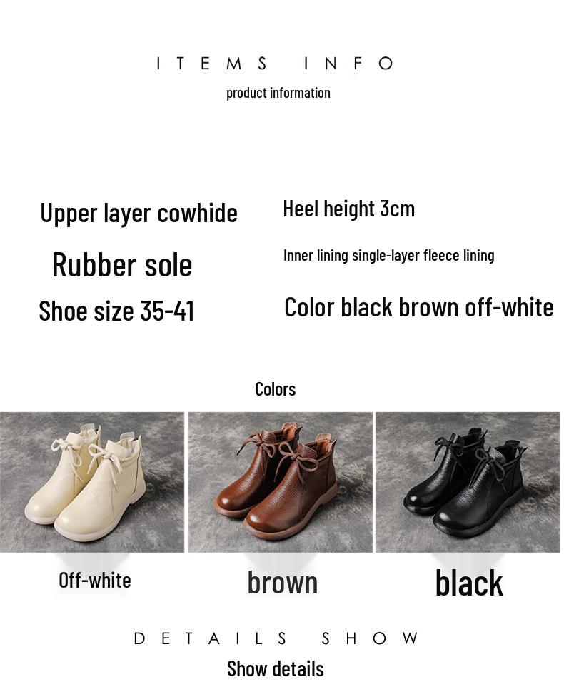 Women's Retro Cowhide Ankle Boots: Chunky Heel, Thick Sole, Genuine Leather, Plus Velvet, Winter Design