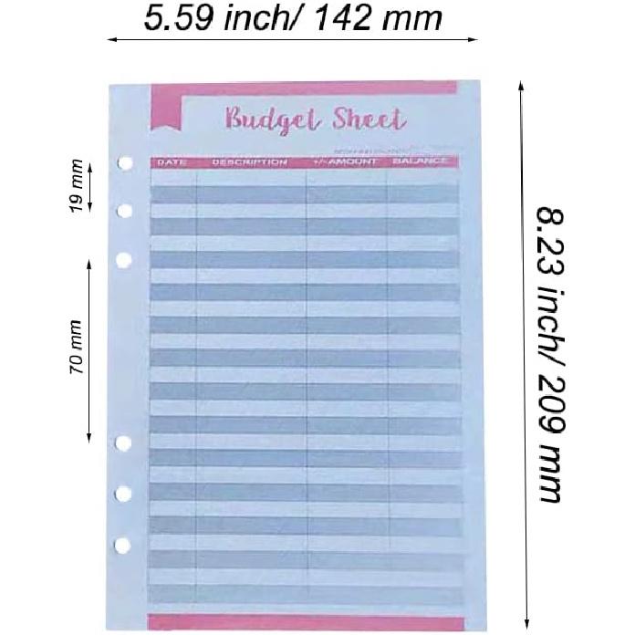 Budget Sheets for A5 Binder, 60 Pcs Budget Tracker erts for A5 Planner, 6-hole Budget Refill Pages for Budgeting