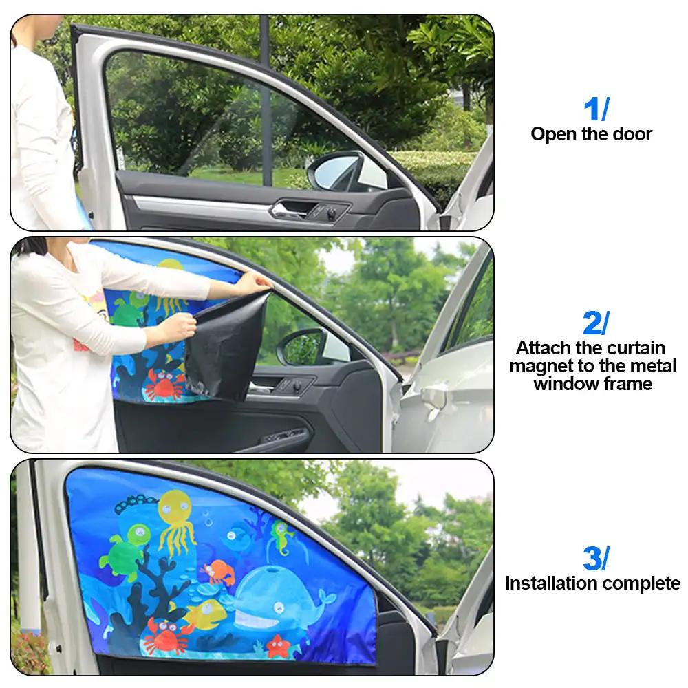 Cute Cartoon Magnetic Car Side Window Shades Mosquito Net Sun Cover Uv Protection Sun Block Mesh Car Curtain for Kids Baby