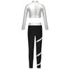 Girls Figure Skating Outfit Mock Neck Long Sleeve Sequin Shiny Crop Top Metallic Striped Pants Dance Costume