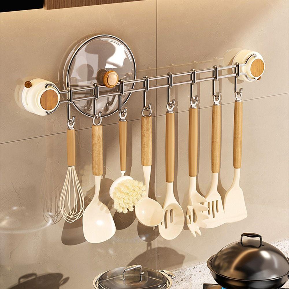 Adjustable Suction Cup Kitchen Hook Sliding Flatware Storage Rack Cooking Utensils Hanger  Coat