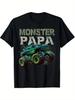 Unisex Monster Truck T-Shirt - Kräftiger MONSTER PAPA Aufdruck kombiniert mit Vintage Truck Muster, Lockeres Freizeit-T-Shirt - Herren Sommer...