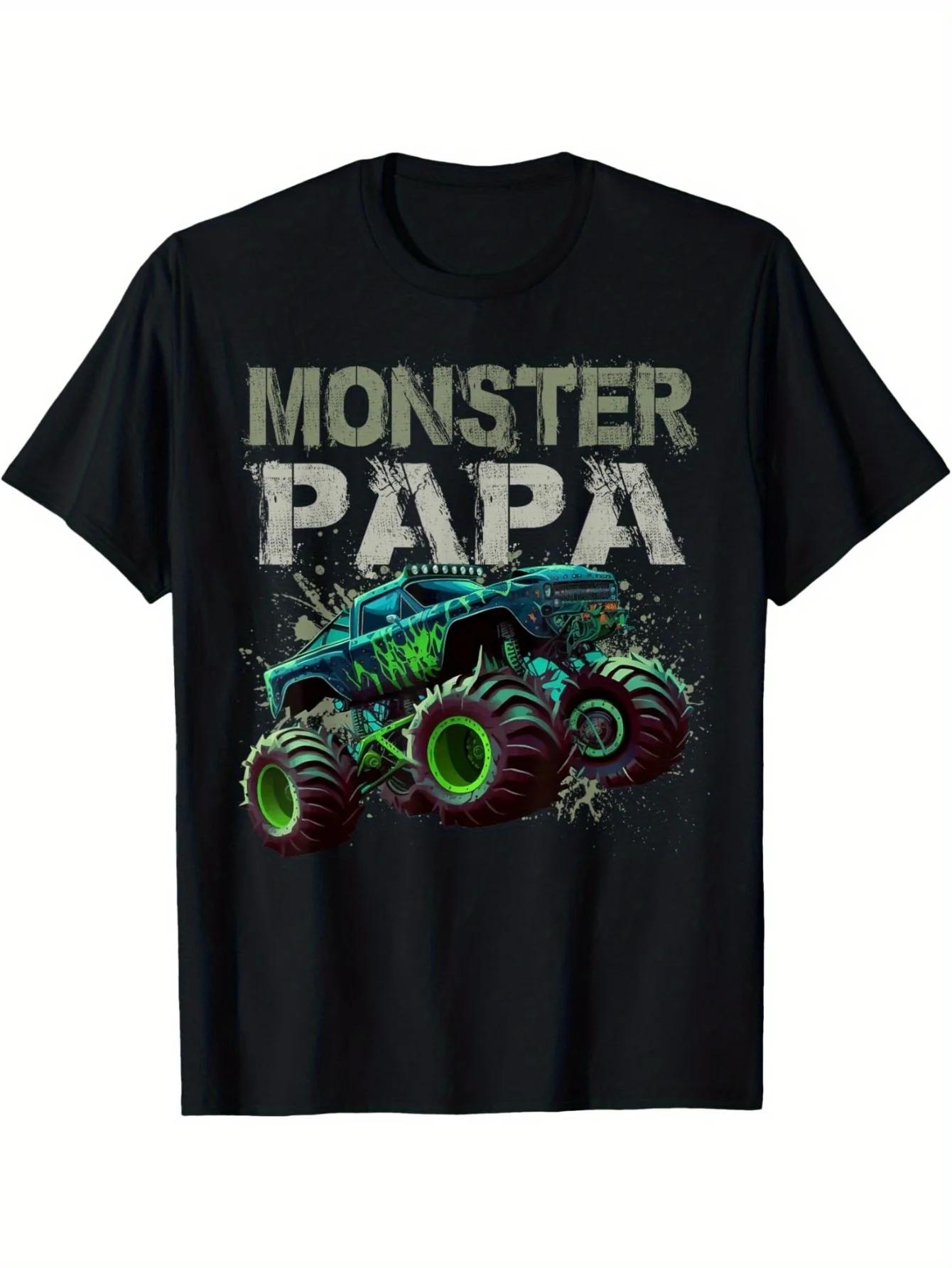 

Унисекс Футболка с Монстр-траком - Смелый Принт MONSTER PAPA в Сочетании с Узором Винтажного Грузовика, Свободная Повседневная Футболка - Мужская Летняя... S разноцветный