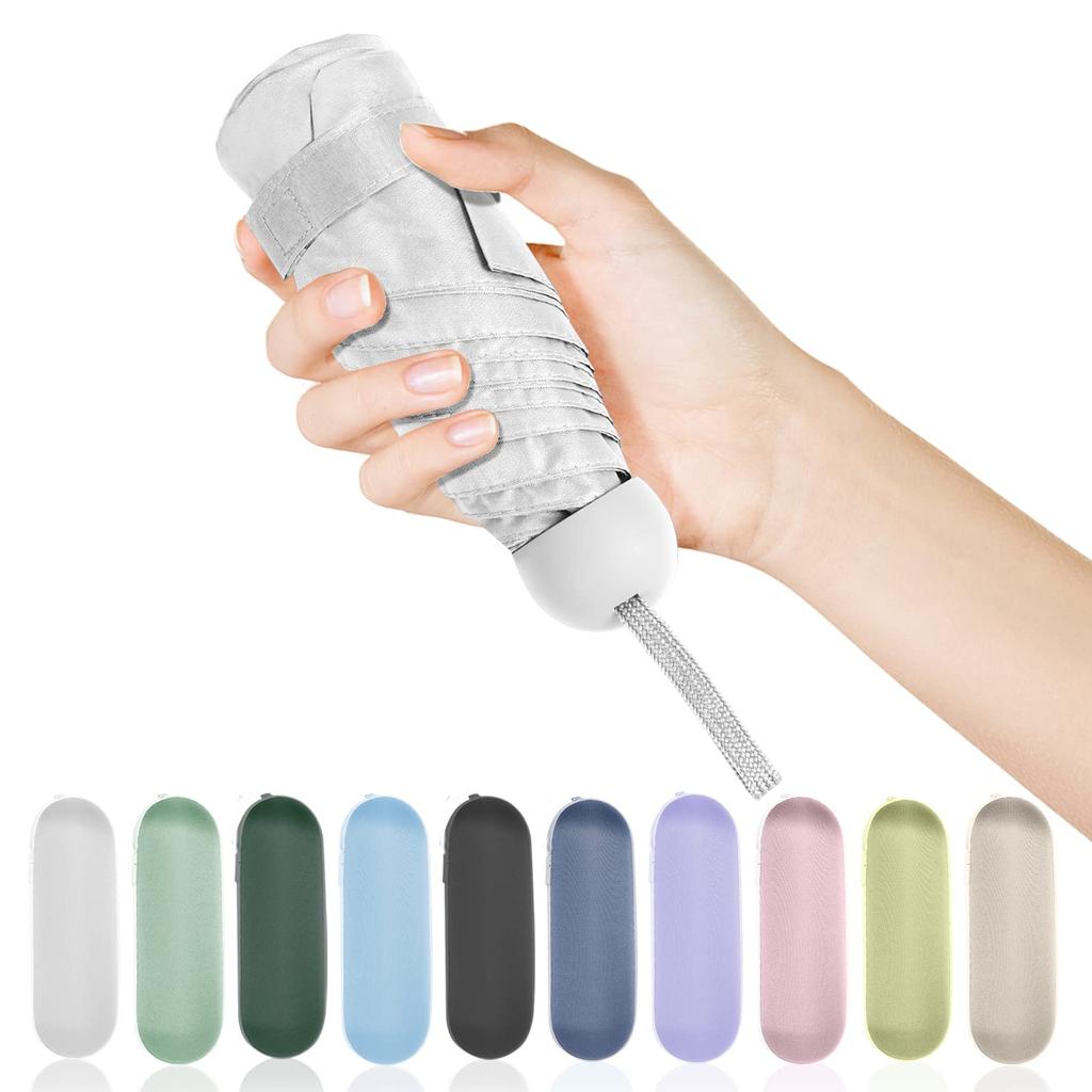 Kapslový deštník malý a přenosný jednobarevný slunečník pro ženy a ochranu proti dešti s dvojitým použitím