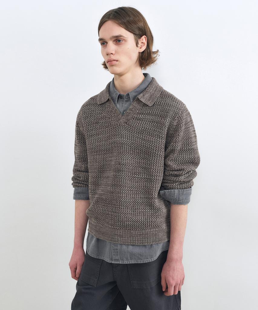 INSILENCE Color Mixed Collar Knit Taupe Brown