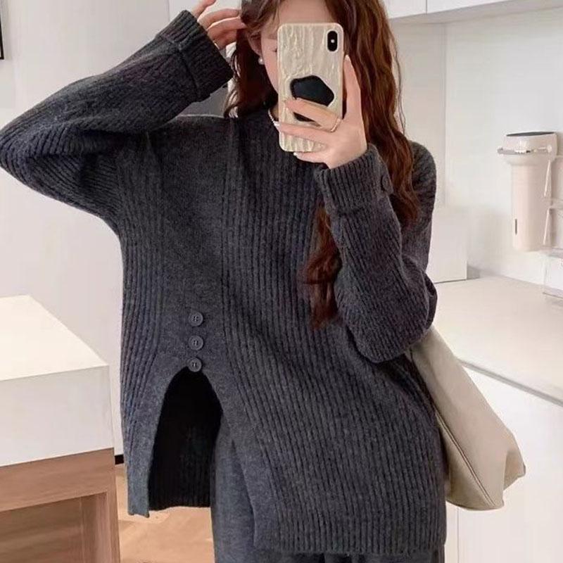 Women Suits Sets Cotton Large Size Knit Top Wide-Leg Pants  Thickened Sweater Top Longs Pants Two-piece Oversize 2PC Suit