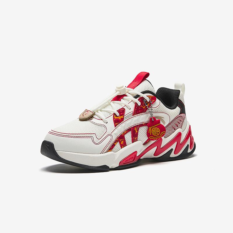Anta Kids Lifestyle Series Trendy Fashion Breathable Lightweight Shock Absorption Low-Top Casual Shoes Kids Sneaker White Red A12518802-4