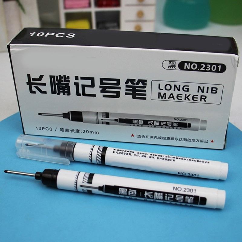 10Pcs Deep Hole Marker Pen 20mm Long Tip Marker Carpenter Marker Waterproof Drill Hole Marker Woodworking Mark Tool