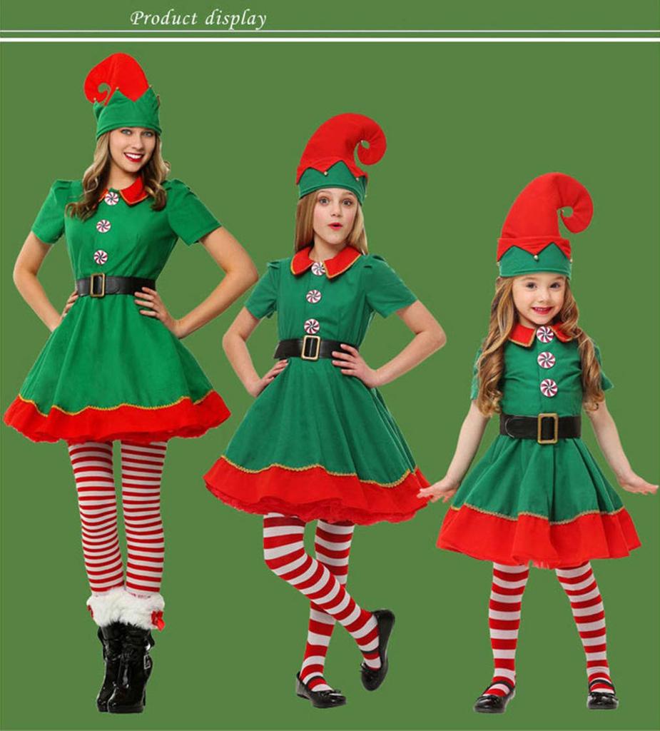 Santa Cosplay Costume for Kids and Adults, Green, Kids, Boys and Girls, with Hat, Kigurumi, Christmas, Year-End Parties, Halloween, and Christmas