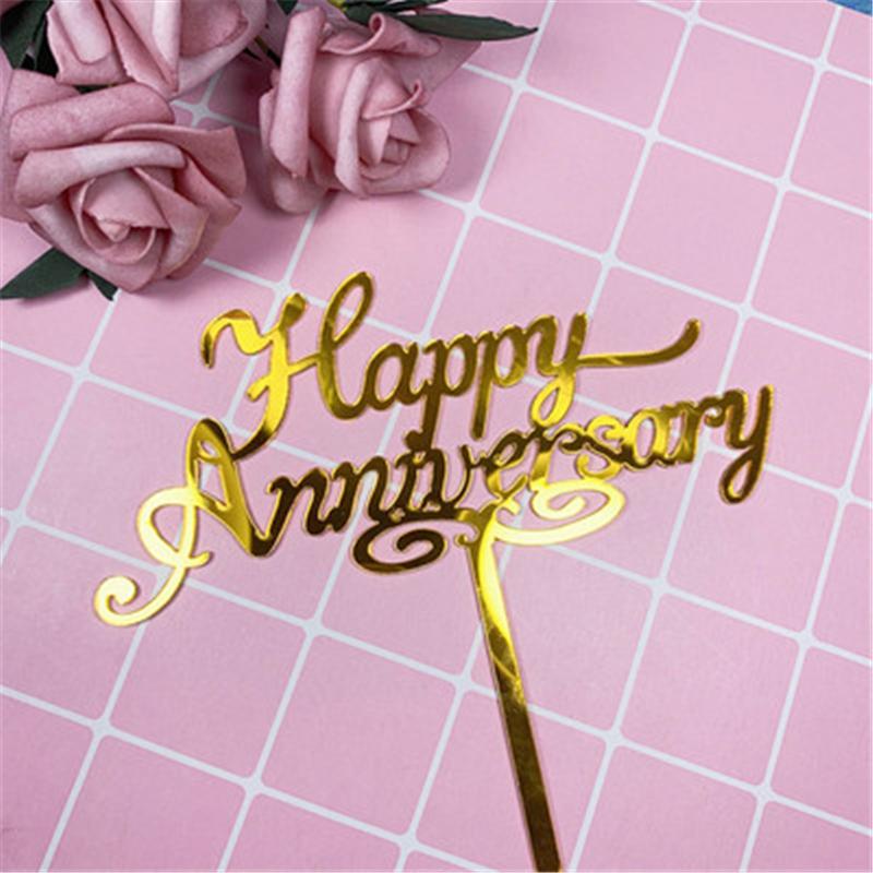 Aomily Food Grade 10pcs/Set Happy Anniversary Bright Acrylic Cake Topper 12 Kinds of Happy Party Topper Cake Decorating Supplies