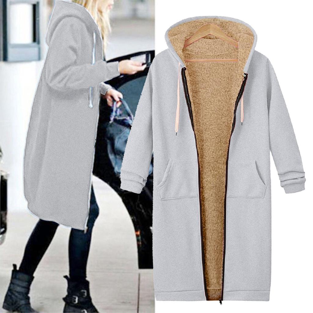Felpa da donna in pile con cappuccio aperto con cerniera Cappotto lungo Giacca Top Outwear
