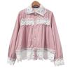 ZANZEA Women Casual Lace Patchwork Loose Long Sleeve Stripe Blouse