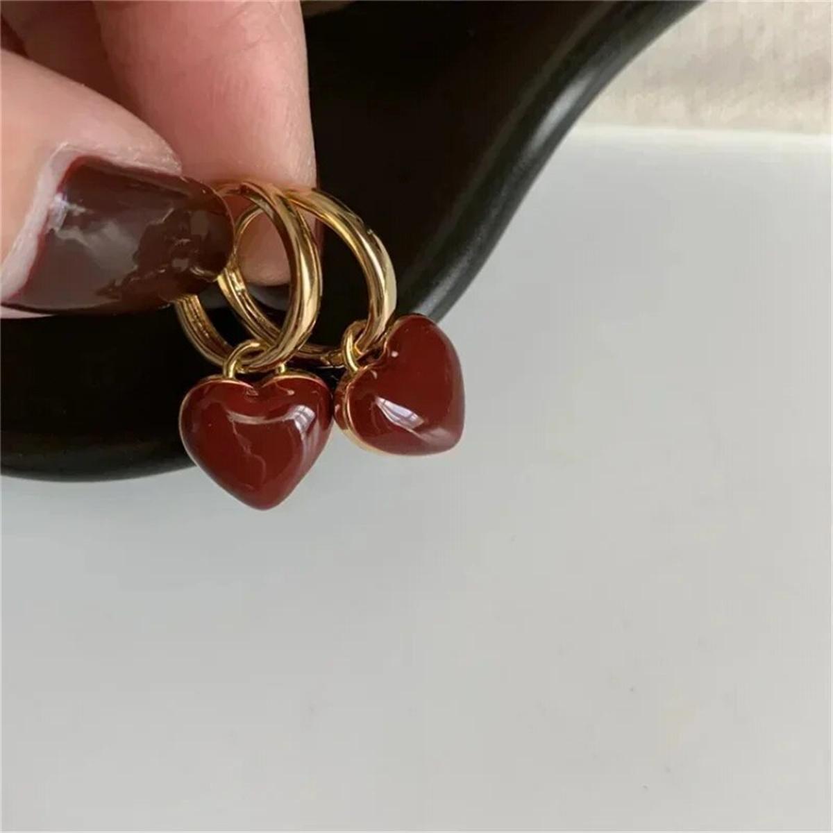

Red Epoxy Heart Shape Charm Drop Earrings Pink White Color Heart Gold Plating Cute Girl Drop Earrings Fashoin Women Earrings червоний