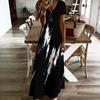 Women Plus Size V Neck Short Sleeve Black Printed Straight Maxi Dress