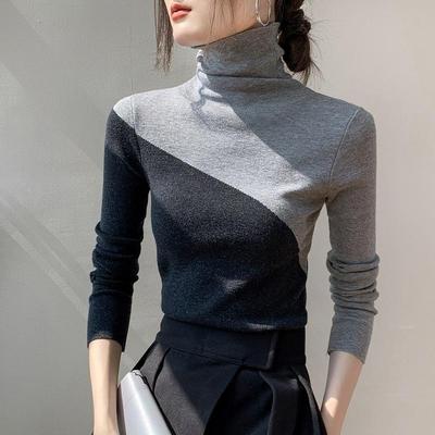 Women's 2025 Winter Color Block High-Neck Sweater – Slim Fit Pullover for Layering or Solo Wear