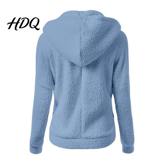 Casual Warm Jacket Women Full Zip Fleece Hoodie Solid Color Hooded for Coat with Pockets Fall Winter Loose Fit Daily Wear