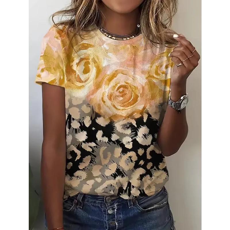 3D Printed Insect Flower Pattern Summer Fashion Women's T-shirt Breathable and Trendy Versatile