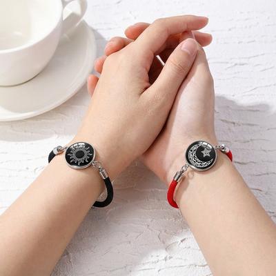 2pcs Stainless Steel Luminous Sun Moon Braided Bracelets for Lovers Couple Adjustable Bracelet Valentine's Day Jewelry Gifts