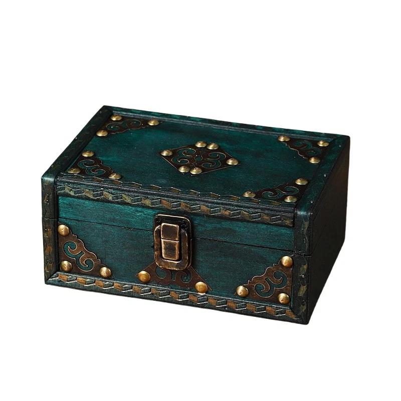 Wooden Jewelry Box Container Craft Box Organizer Holiday Treasure Props Gift Box