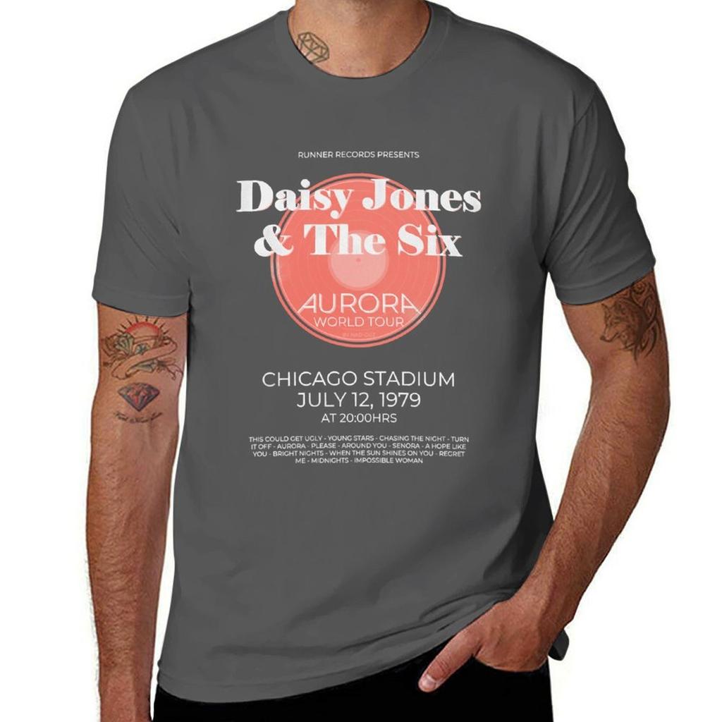 Daisy Jones The Six Aurora World Tour Poster Bl Tshirt Basic Solid Color Short Sleeve Cotton Top
