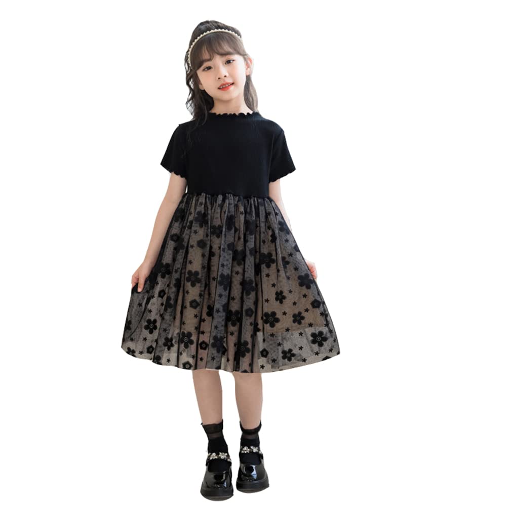 Yolrky Formal Short Tulle Floral for and Other Special Occasions Kids' Dress, Sleeve, Dress, Print, Black, Recitals, Weddings, Funerals, (150)